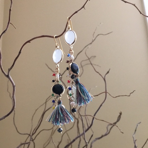 Boho chic drop earrings. Gold plate. - Picture 5 of 5